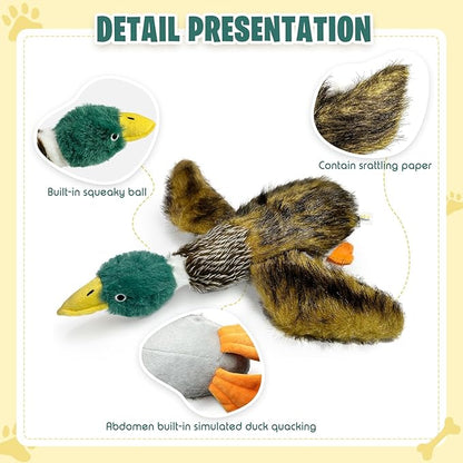 Large Squeaky Dog Toys, Tough Plush Squeaky Duck Dog Toy with 3 Sounds to Keep Them Busy, Interactive Filled Chew Toys for Small Medium and Large Dogs