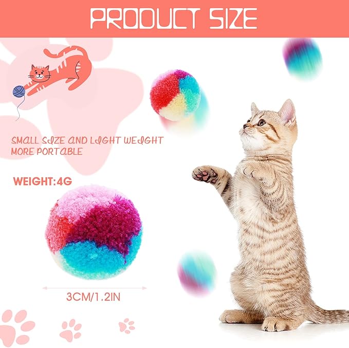 TIESOME Rainbow Cat Toy Kit - 20PCS Soft Pom Pom Balls for Indoor Cat Play & Exercise
