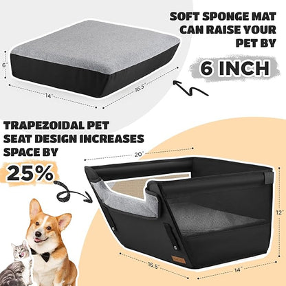 BONTHEE Elevated Dog Car Booster Seat for Dogs & Cats up to 35LB, 6-Inch Memory Foam Pet Booster Seat, Side Breathable Mesh,Portable Travel-Safe Bed for Cars,Elevated Car Seat for Small Medium Dogs