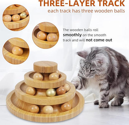 Cat Ball Track Toy,Kitty Toys Roller,3-Level Ball Tower with 9 Removable Balls,Interactive Cat Toy, DIY Circle Fun Toy for Kitten Mental Physical Exercise - Medium Size