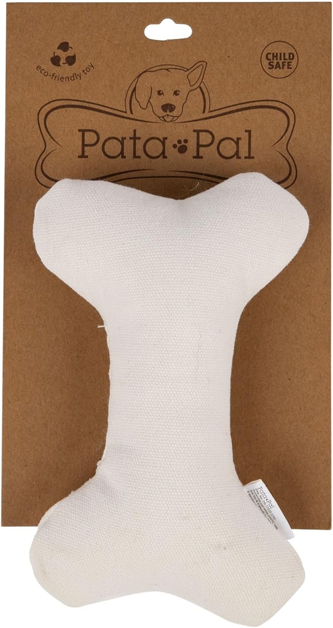 Durable Tough Cotton Canvas Squeaky Dog Toy, Eco-Friendly Interactive Chew Toy for Small, Medium & Large Dogs, T-Bone (White)
