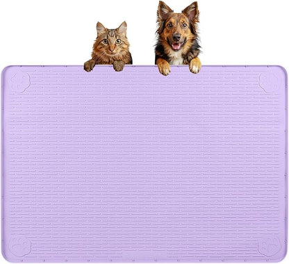 Dog Food Mat, Extra Large 34" x 22" Silicone Pet Feeding Mat with Raised Edge Pet Placemat for Small, Medium, and Large Pets Non-Slip, Easy to Clean (Purple)