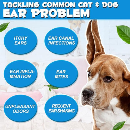 Dog Ear Infection Treatment, Cat & Dog Ear Cleaner for Itchy Relief, Antiseptic,Waxing,Cleansing, Ear Mite Treatment for Dog Cats, Yeast Ears Infection Treatment for Dogs, 2.02fl.oz