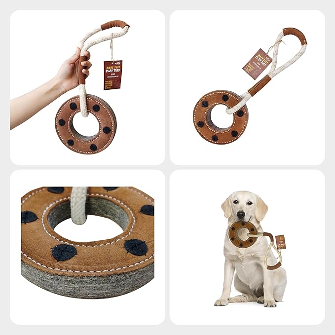 Rope & Ring Leather Chew Toy for Dogs - Extra Thick Wool, Stitched & Real Leather Dog Toy for Small, Medium & Large Dogs - Durable & Safe Chew Toys for Puppies