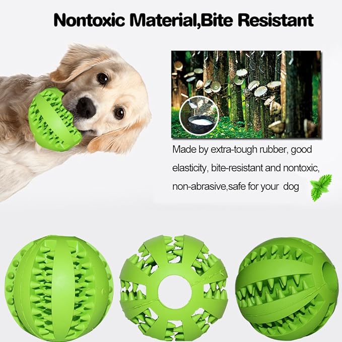 Idepet Dog Toy, Nontoxic Bite Resistant Toy for Pet Dogs Puppy Cat, Dog Pet Food Treat Feeder Chew Tooth Cleaning Exercise Game IQ Training Ball (3.15 inch, Blue&Green)