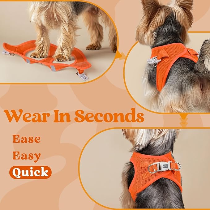 rabbitgoo Small Dog Harness, Step-in Soft Mesh Puppy Vest with Safety Buckle, Breathable Reflective Pet Harness for Extra Small Dogs, Orange XXXS