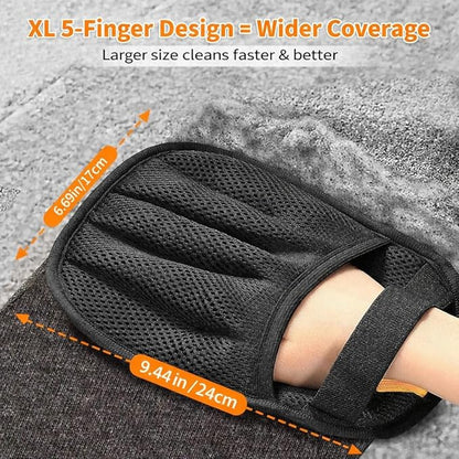 2 Pack Electrostatic Pet Hair Remover Glove with Cleaning Brush for Cats & Dogs, 2026 Upgraded Reusable 5-Finger Grooming Gloves – Magic Brush Tool for Furniture, Couch, Carpet, Car & Clothing (Black)