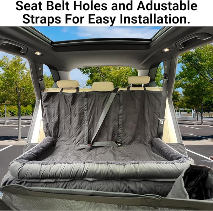 Formosa Covers Premium Heavy Duty Dog Bed Kid Car Back Seat Cover with PetGuard | Waterproof, Fitted Washable Protector, Pet Won't Slide | Zipper for Cup Holder | Fits Truck, SUV, Van, 56" x 94" Black
