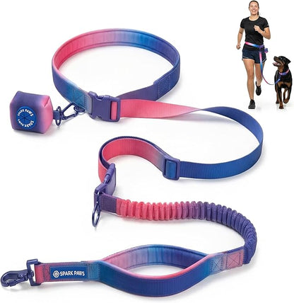 Spark Paws Handsfree Dog Leash – Shock Absorbing Waist Bungee Lead for Running, Car Seatbelt Clip & Poop Bag Set, Heavy Duty Tactical Lead for Medium, Large & X-Large Breeds - Snow Cone