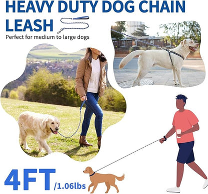 HOMIMP Heavy Duty Chew Proof Leash 4 FT, Reflective for Medium Large Dogs, Metal Training With Soft Padded Handle, Strong Rope for Night Walking, Blue