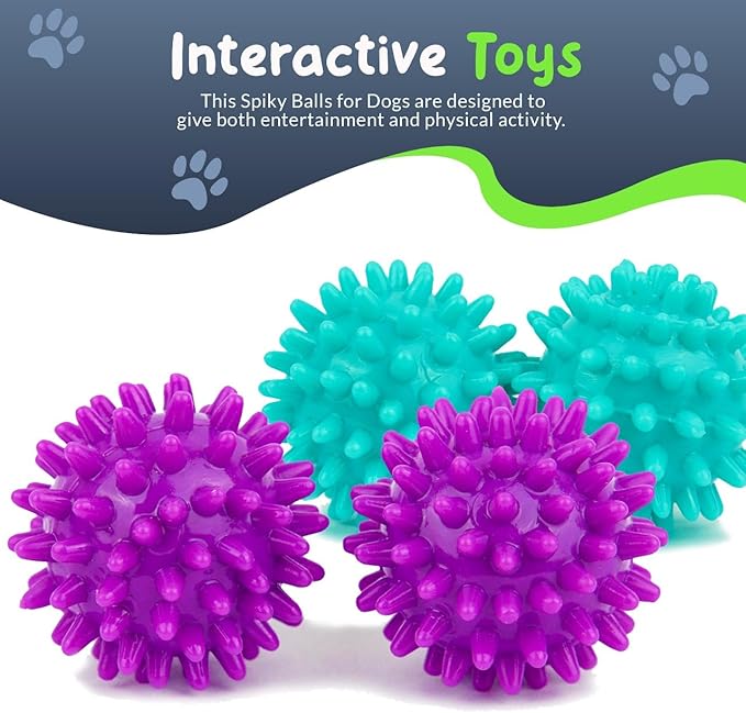 Spiky Dog Ball 1.8 Inch Squeaky Toy for Small Dogs Aggressive Chewers Puppy Teething Toys Dog Spike Ball for Training and Teeth Cleaning - 4 Pack
