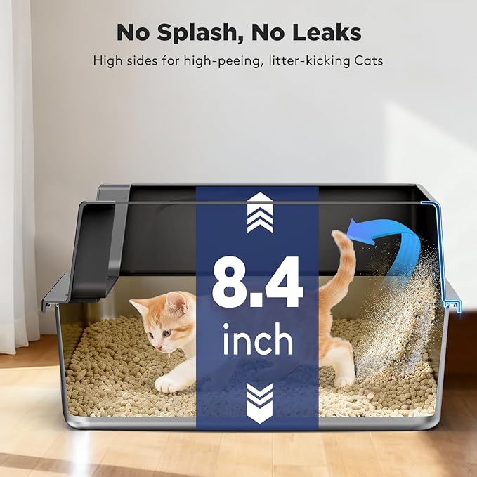 FURTIME 2 Pack Stainless Steel Cat Litter Box with Lid, Metal Kitty Litter Box for Small Cats, Kitten Litter Boxs with Non-Sticky, Anti-Leakage, Easy to Clean, 17"x13"x8.4" (Small)