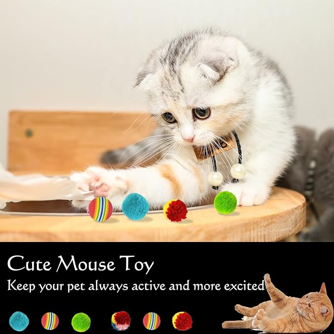 Andiker Mini Cat Ball Toys - 6pcs EVA Foam & Plush Balls, Quiet Indoor Cat Toys for Chew, Chase & Play