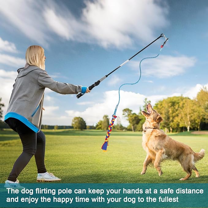 Flirt Pole for Dogs Interactive Dog Toys, Dog Flirt Pole with Removable Traction Rope and Cotton Rope Lure for Large Medium Small Dogs, Indoor Outdoor Chase Training Exercise (35 inch)