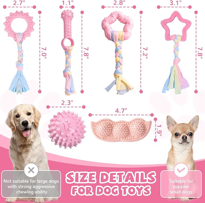 6 Pack Puppy Teething Toys Cute Pink Puppy Chew Toys for Teething Small Breed Dog Chew Toy Interactive Pet Toy Set for Puppies to Keep Them Busy Soft Durable Small Breed Doggy Chewing Ball