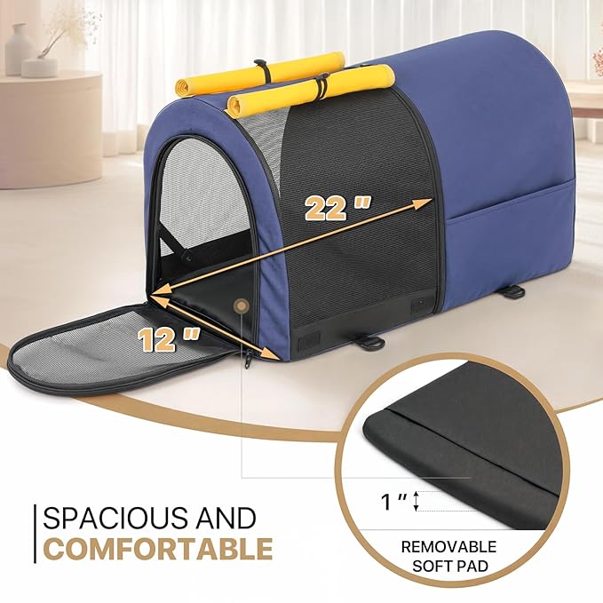 MoNiBloom Double Dog Stroller with Detachable Carrier Bags Large 4 Wheels Foldable Jogger for Small and Medium Dog Cats, Navy Blue/Yellow