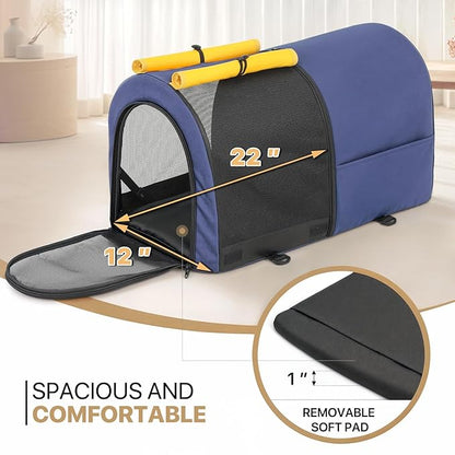 MoNiBloom Double Dog Stroller with Detachable Carrier Bags Large 4 Wheels Foldable Jogger for Small and Medium Dog Cats, Navy Blue/Yellow