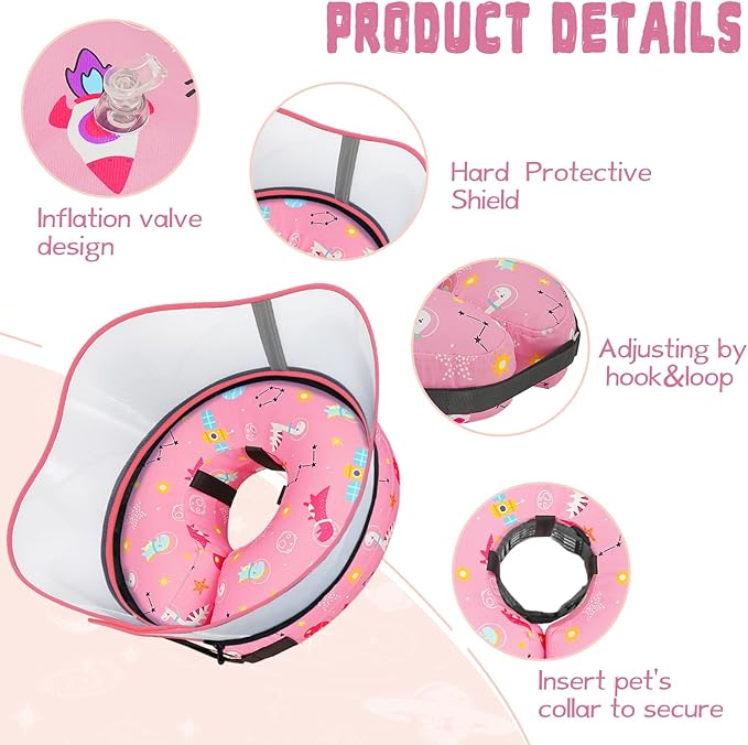 Elevated Inflatable Dog Cone Collar to Stop Licking, Dog Donut Collar After Surgery, Soft Pet Cone Alternative for Small Medium Large Dogs