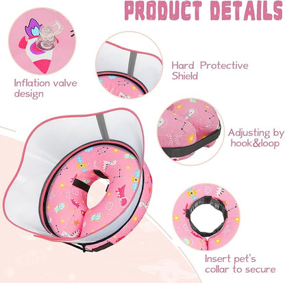 Elevated Inflatable Dog Cone Collar to Stop Licking, Dog Donut Collar After Surgery, Soft Pet Cone Alternative for Small Medium Large Dogs