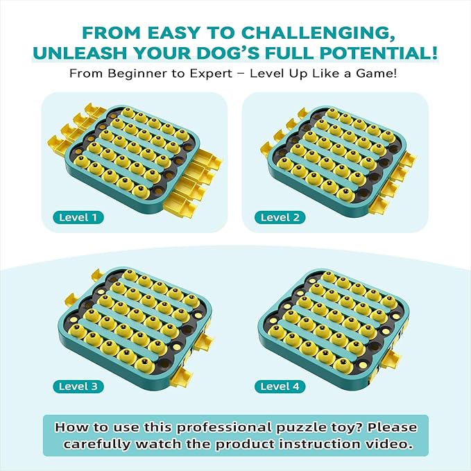 KADTC 4 Levels of Step-by-Step Challenge - U.S. Brand & Design - Extra-Large Size Easy to Advanced Dog Puzzle Toy for Small/Medium/Large Smart Dogs Hard Puzzles Difficult Mental Stimulation Toys