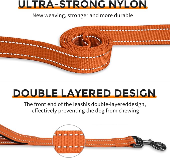 Kazazoo Hands-Free Dog Leash with Adjustable Length 6-9FT + Dual Padded Handles Reflective Safety for Walking, Jogging & Training | Suitable for Medium to Large Dogs & Puppies Orange-L