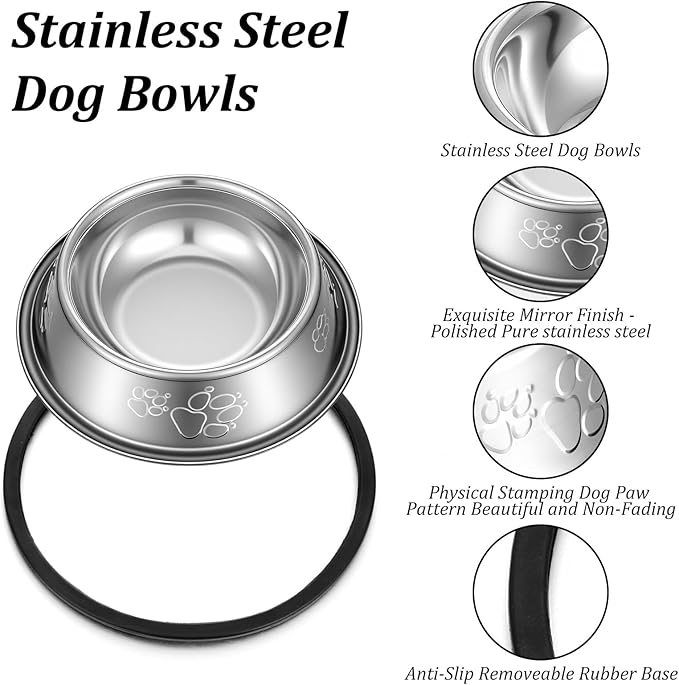 10 Pcs Stainless Steel Dog Bowls, Silver Non-Slip Pet Feeding Bowls with Rubber Base, 7 oz Capacity for Small Medium Dogs, Cats, Kittens, Rabbits