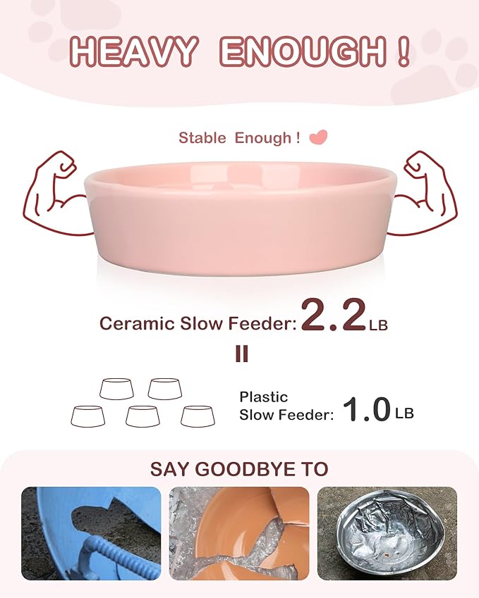TRUVIC Ceramic Slow Feeder Dog Bowls, 1.5 Cup Puzzle Slow Feeder Bowls for Fast Eaters, Ceramic Dog Food Dish no Black Chin, Puzzle Bowl for Medium Dogs, Pink