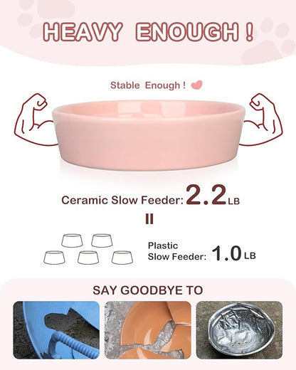 TRUVIC Ceramic Slow Feeder Dog Bowls, 1.5 Cup Puzzle Slow Feeder Bowls for Fast Eaters, Ceramic Dog Food Dish no Black Chin, Puzzle Bowl for Medium Dogs, Pink
