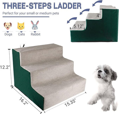 Dog Stair for Small Dogs Assembled Cat Steps with Washable Cover for Couch, Low Bed (Height: 12.2”)