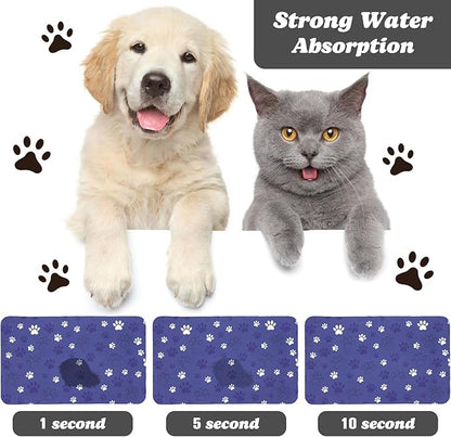 Dog Food Mat, Absorbent Water Bowl Mats Cat Pet Feeding Placemats Dark Blue 17 * 30 inch