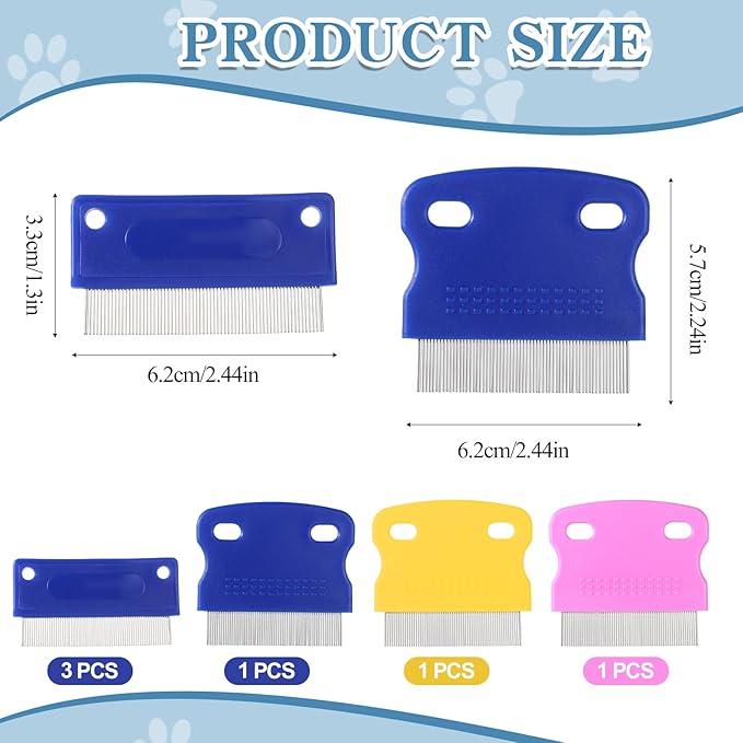 Jeffdad 6 Pcs Pet Lice Comb, Stainless Steel Tear Stain Remover Comb Dog Flea Combs with Plastic Handle Pet Grooming Combs for Dogs Cats Removing Flea Dandruff Flakes and Stain(Two Styles)