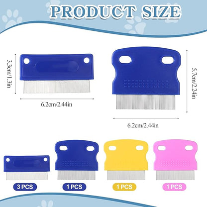 Jeffdad 6 Pcs Pet Lice Comb, Stainless Steel Tear Stain Remover Comb Dog Flea Combs with Plastic Handle Pet Grooming Combs for Dogs Cats Removing Flea Dandruff Flakes and Stain(Two Styles)