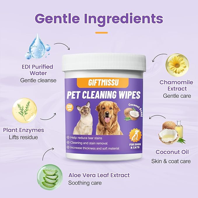 Pet Wipes for Cats & Dogs, 120 Count Gentle Plant-Based Pet Eye Wipes, Pet Ear Wipes, Dog Face Wipes and Dog Wipes for Face, Soft Non-Woven Wipes for Quick Daily Cleaning