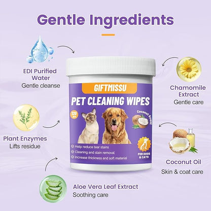 Pet Wipes for Cats & Dogs, 120 Count Gentle Plant-Based Pet Eye Wipes, Pet Ear Wipes, Dog Face Wipes and Dog Wipes for Face, Soft Non-Woven Wipes for Quick Daily Cleaning
