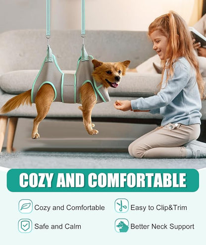 Dog Grooming Hammock Harness, Small Dog Groming Sling, Gray Dog Hanging Harness for Nail Trimming,Dog Nail Clipping Hanger Restraint Holder