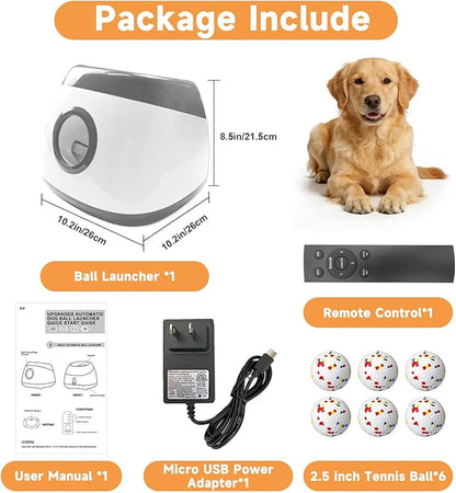 Automatic Dog Ball Launcher with 6pcs 2.5Inch ETPU Balls, White, Adjustable Distance 20-45ft, USB Rechargeable, Interactive Pet Toy-Blue (Grey-XL)
