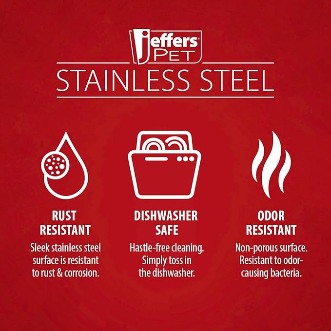 Jeffers No Skid No Tip Stainless Steel Pet Bowls for Dogs & Cats - Non-Slip Food & Water Feeder Dish with Black Rubber Base, Durable Easy to Clean Feeding Bowl for Indoor & Outdoor Use - 3 Quart