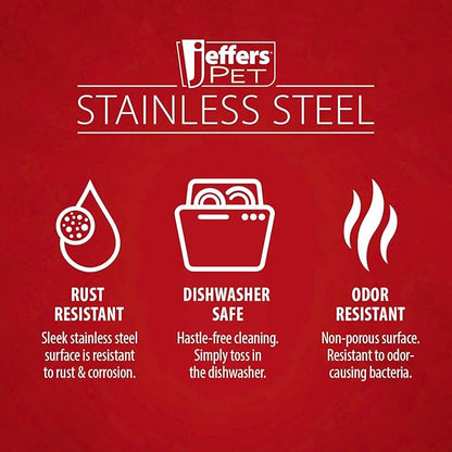 Jeffers No Skid No Tip Stainless Steel Pet Bowls for Dogs & Cats - Non-Slip Food & Water Feeder Dish with Black Rubber Base, Durable Easy to Clean Feeding Bowl for Indoor & Outdoor Use - 1/2 Pint