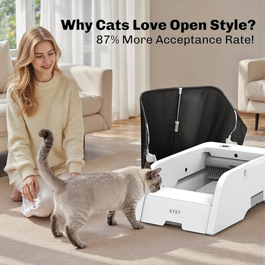 Self Cleaning Litter Box, Upgraded Automatic Cat Litter Box Self Cleaning with APP Control, Large Open Design for Single/Multiple Cats, Anti Pinch and Odorless（with Canopy）