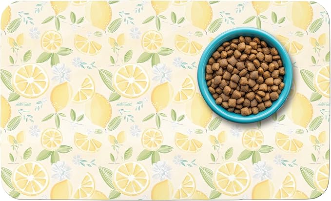 Patterned Cat & Dog Bowl Mat for Food and Water, 17"×30" Quick Dry Absorbent Pet Feeding Mat, Eco-Friendly Dog Placemat