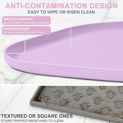 Silicone Pet Food Mat with Raised Edge for Food and Water Bowl, Dog Feeding Mats, Cat Food Trays for Floor Waterproof, Rubber Tray for Dogs and Cats, 22 x 14 x 0.8 Lavender