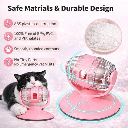 Cat Treat Dispenser Toy, Slow Feeder for Dry Food & Treats, Interactive Rotating Barrel Cat Toys for Indoor Cats &Puppies, Kitten Enrichment Funny Toy(Pink)
