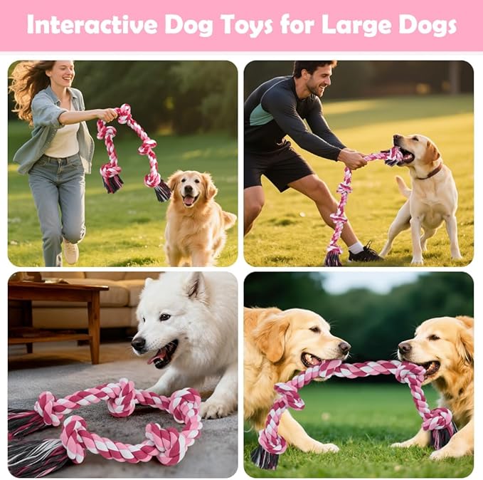 SZEE Dog Rope Toy for Large Dogs, 37 Inch 5 Knots, Tug of War Rope for Large Breeds, for Energy Release & Boredom Relief, Valentine’s Day Pet Toy (Red & Pink)