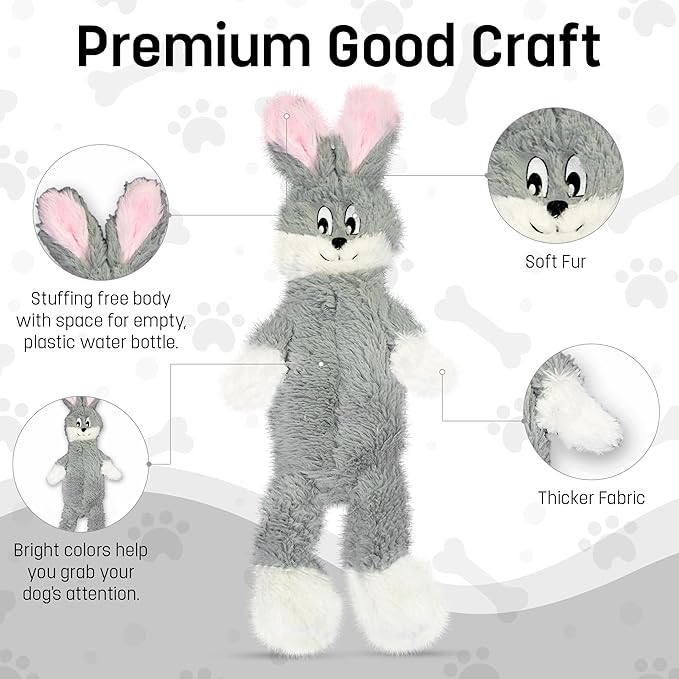 FGA MARKETPLACE Grey Rabbit Dog Toy Flat NO Stuffing NO Squeak, Funny Style Will Entertain Your Pet for Hours, Recommended for Small and Medium Dog 21 INCH Long