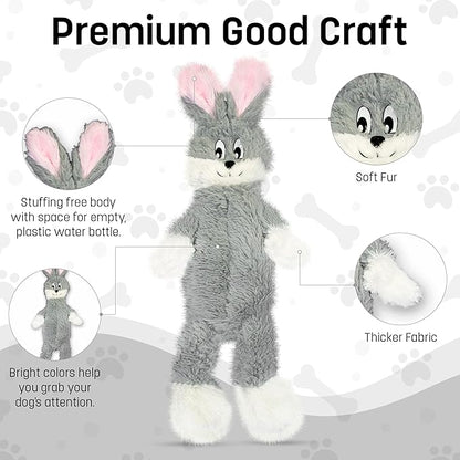 FGA MARKETPLACE Grey Rabbit Dog Toy Flat NO Stuffing NO Squeak, Funny Style Will Entertain Your Pet for Hours, Recommended for Small and Medium Dog 21 INCH Long