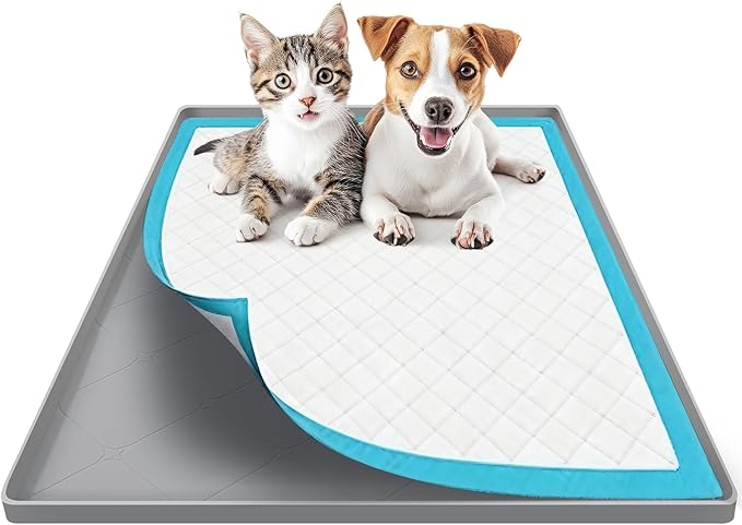 Silicone Dog Pee Pad Holder for 34x22 in Pads, Non-Slip Leak-Proof Puppy Pad Tray, Portable Puppy Training Mat with Raised Edges for Floor Protection, Easy to Clean