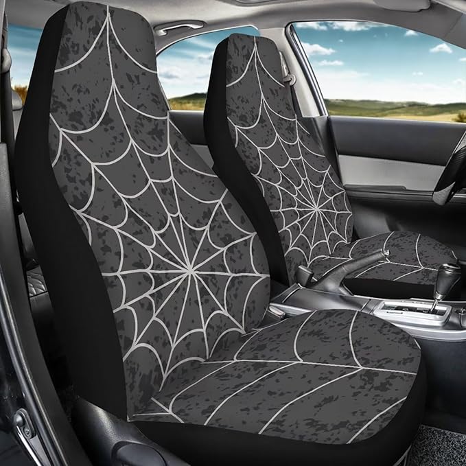 Halloween Cobweb Car Front Seat Covers Waterproof Car Seat Covers Front Seats Only Stretch Polyester Fabric Cover Easy to Install Universal Fit for Most Vehicle