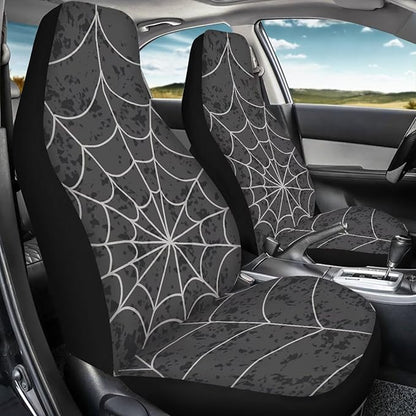 Halloween Cobweb Car Front Seat Covers Waterproof Car Seat Covers Front Seats Only Stretch Polyester Fabric Cover Easy to Install Universal Fit for Most Vehicle