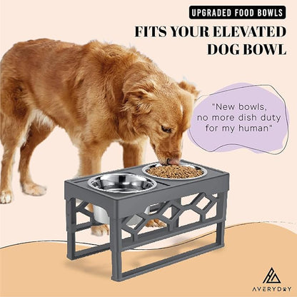 AVERYDAY 24oz Stainless Steel Dog Bowls Set, 2 Pack for Replacement Dogs Bowl Stand, 3 Cups Metal Dog Bowls, 6 Inch Small Medium Dogs Water Bowl for Raised Feeder with Opening 6.38-6.57''