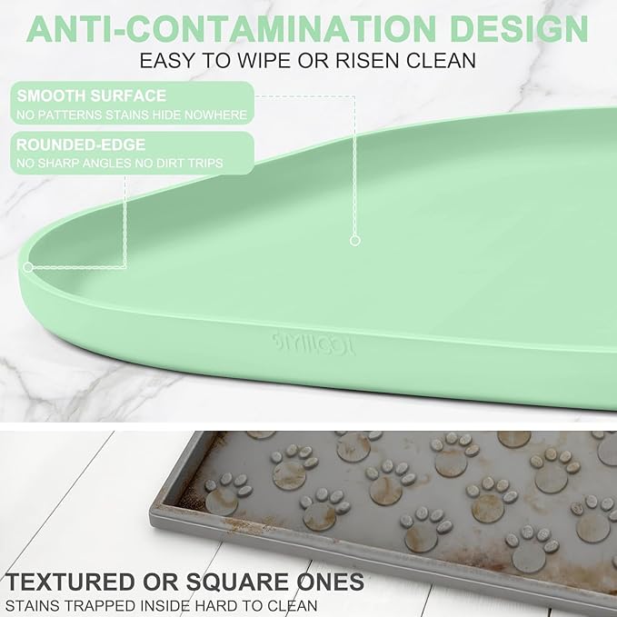 Silicone Pet Food Mat with Raised Edge for Food and Water Bowl, Dog Feeding Mats, Cat Food Trays for Floor Waterproof, Rubber Tray for Dogs and Cats, 24 x 16 x 0.8 Mint Green